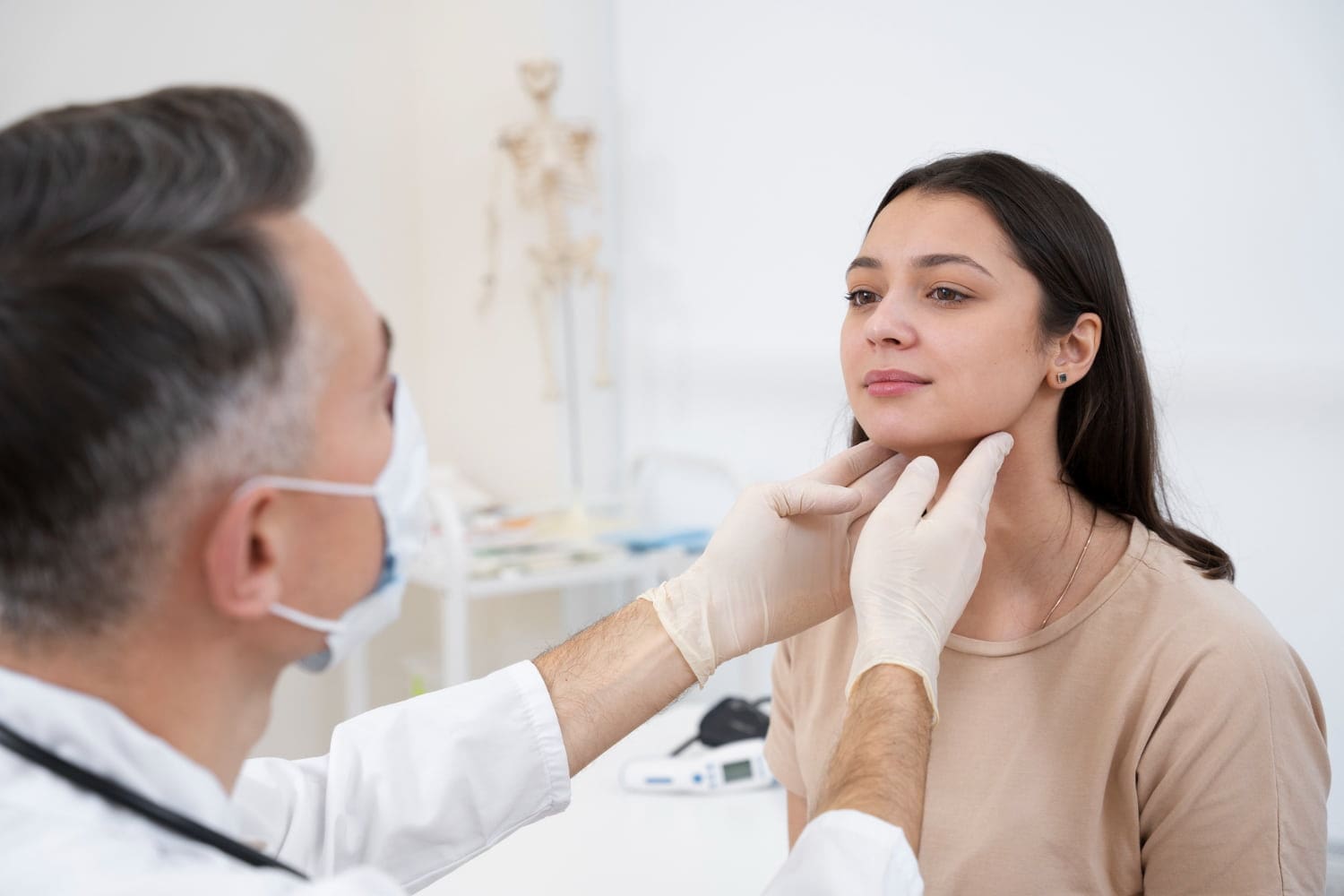 Close-up of a woman undergoing corrective orthodontic care and jaw surgery